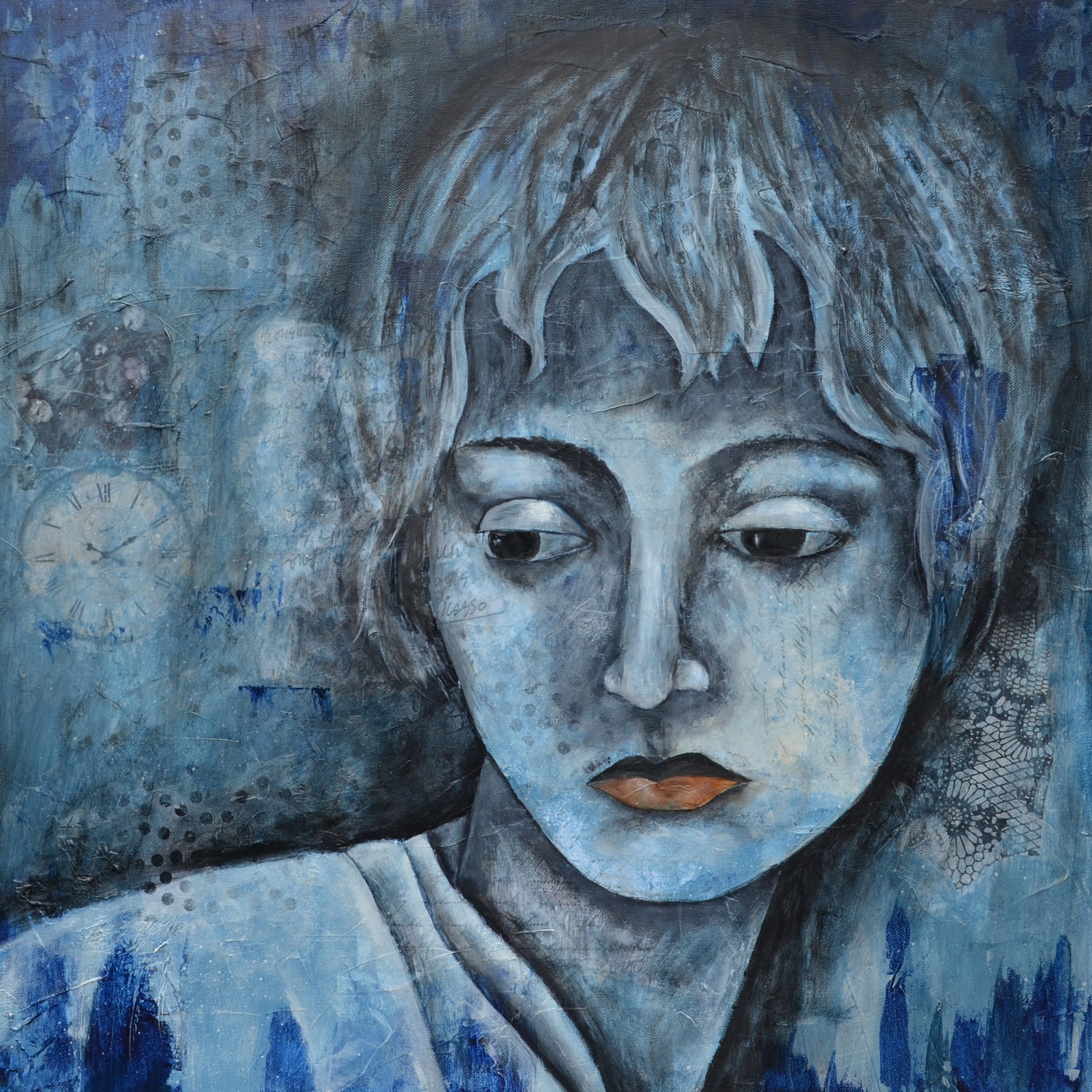 original mixed media portrait painting by artist Carol Fetty