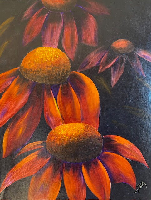 "Nocturne, Coneflowers" - Original Mixed Media Painting