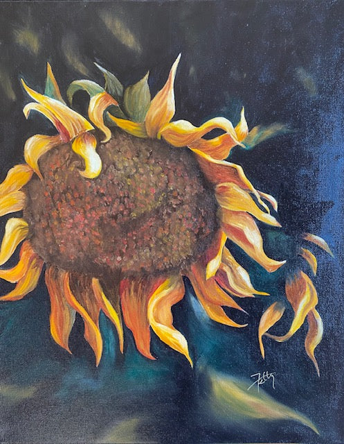 "Nocturne, Sunflower" - Original Mixed Media Painting
