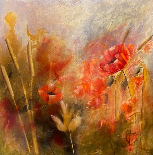 "Poppies In The Mist" - Original Mixed Media Painting
